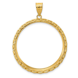 14k Yellow Gold Polished Box with 32.7mm Prong Coin Bezel Pendant