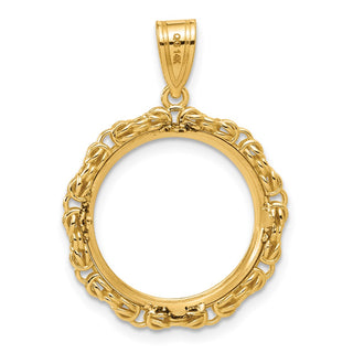 14k Yellow Gold Polished Byzantine Link with 16.5mm Prong Coin Bezel Pendant