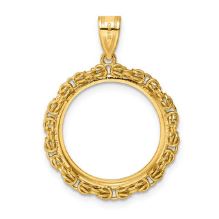 14k Yellow Gold Polished Byzantine Link with 18.0mm Prong Coin Bezel Pendant