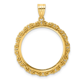 14k Yellow Gold Polished Byzantine Link with 22.0mm Prong Coin Bezel Pendant