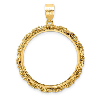 14k Yellow Gold Polished Byzantine Link with 27.0mm Prong Coin Bezel Pendant