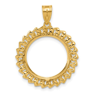 14k Yellow Gold Diamond Cut Curb with 16.5mm Prong Coin Bezel Pendant