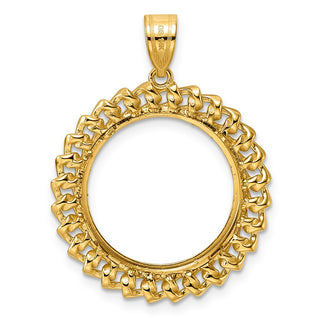 14k Yellow Gold Diamond Cut Curb with 18.0mm Prong Coin Bezel Pendant