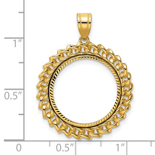 14k Yellow Gold Diamond Cut Curb with 18.0mm Prong Coin Bezel Pendant