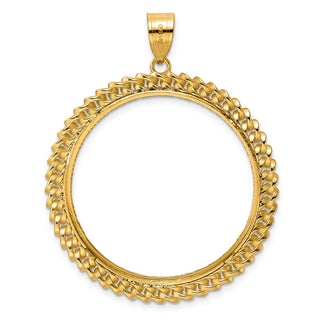 14k Yellow Gold Diamond Cut Curb with 32.0mm Prong Coin Bezel Pendant