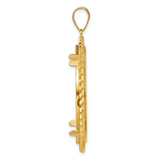 14k Yellow Gold Diamond Cut Curb with 32.7mm Prong Coin Bezel Pendant
