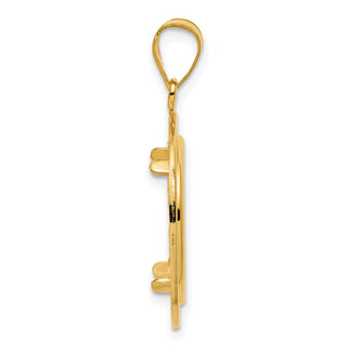 14k Yellow Gold Polished and Black Enamel Greek Key with 16.5mm Prong Coin Bezel Pendan