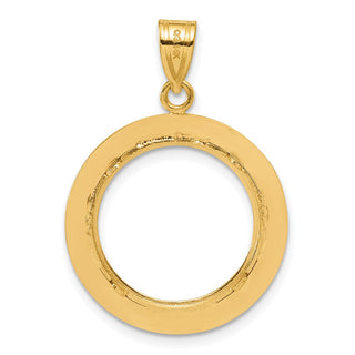 14k Yellow Gold Polished and Black Enamel Greek Key with 16.5mm Prong Coin Bezel Pendan