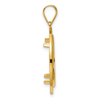 14k Yellow Gold Polished and Black Enamel Greek Key with 18.0mm Prong Coin Bezel Pendan
