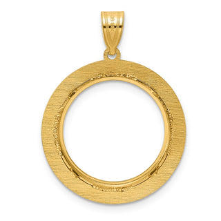 14k Yellow Gold Polished and Black Enamel Greek Key with 18.0mm Prong Coin Bezel Pendan