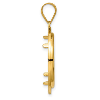 14k Yellow Gold Polished and Black Enamel Greek Key with 22.0mm Prong Coin Bezel Pendan