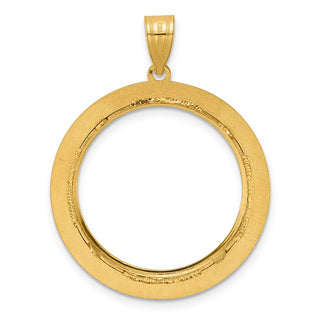 14k Yellow Gold Polished and Black Enamel Greek Key with 22.0mm Prong Coin Bezel Pendan