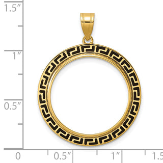 14k Yellow Gold Polished and Black Enamel Greek Key with 22.0mm Prong Coin Bezel Pendan