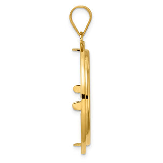 14k Yellow Gold Polished and Black Enamel Greek Key with 27.0mm Prong Coin Bezel Pendan