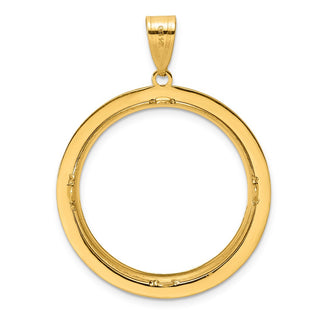 14k Yellow Gold Polished and Black Enamel Greek Key with 27.0mm Prong Coin Bezel Pendan