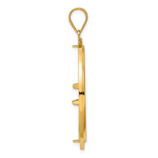 14k Yellow Gold Polished and Black Enamel Greek Key with 32.0mm Prong Coin Bezel Pendan