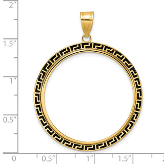 14k Yellow Gold Polished and Black Enamel Greek Key with 32.0mm Prong Coin Bezel Pendan
