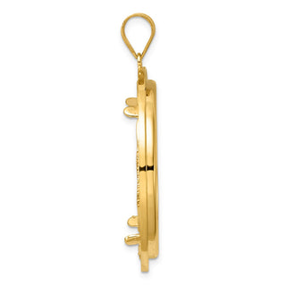 14k Yellow Gold Polished and Black Enamel Greek Key with 32.7mm Prong Coin Bezel Pendan