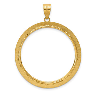 14k Yellow Gold Polished and Black Enamel Greek Key with 32.7mm Prong Coin Bezel Pendan