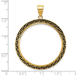 14k Yellow Gold Polished and Black Enamel Greek Key with 32.7mm Prong Coin Bezel Pendan
