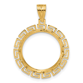 14k Yellow Gold Polished Greek Key with 16.5mm Prong Coin Bezel Pendant