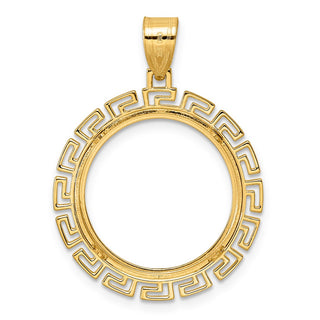 14k Yellow Gold Polished Greek Key with 18.0mm Prong Coin Bezel Pendant
