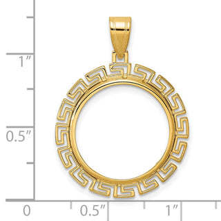 14k Yellow Gold Polished Greek Key with 18.0mm Prong Coin Bezel Pendant