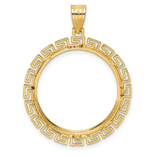 14k Yellow Gold Polished Greek Key with 22.0mm Prong Coin Bezel Pendant