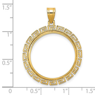 14k Yellow Gold Polished Greek Key with 22.0mm Prong Coin Bezel Pendant
