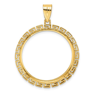 14k Yellow Gold Polished Greek Key with 27.0mm Prong Coin Bezel Pendant