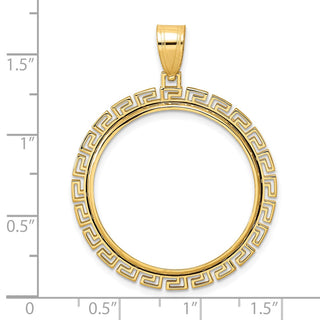 14k Yellow Gold Polished Greek Key with 27.0mm Prong Coin Bezel Pendant