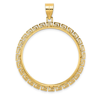 14k Yellow Gold Polished Greek Key with 32.0mm Prong Coin Bezel Pendant