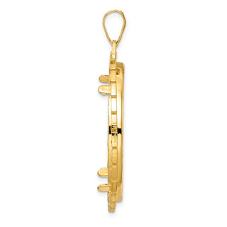 14k Yellow Gold Polished Greek Key with 32.7mm Prong Coin Bezel Pendant