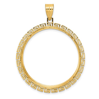 14k Yellow Gold Polished Greek Key with 32.7mm Prong Coin Bezel Pendant