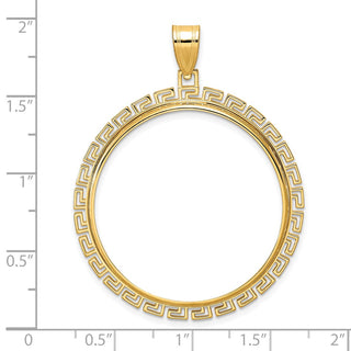 14k Yellow Gold Polished Greek Key with 32.7mm Prong Coin Bezel Pendant