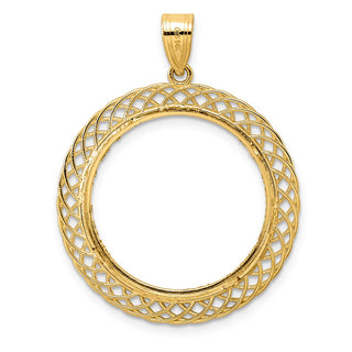 14k Yellow Gold Diamond Cut Quad Loop with 22.0mm Prong Coin Bezel Pendant