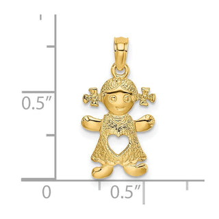 14k Yellow Gold Playful Girl w/Cut Out Heart Pendant