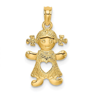 14k Yellow Gold Playful Girl w/Cut Out Heart Pendant