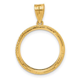 14k Yellow Gold Polished Squares with 16.5mm Prong Coin Bezel Pendant