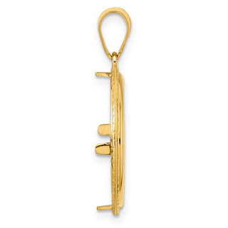 14k Yellow Gold Polished Squares with 18.0mm Prong Coin Bezel Pendant