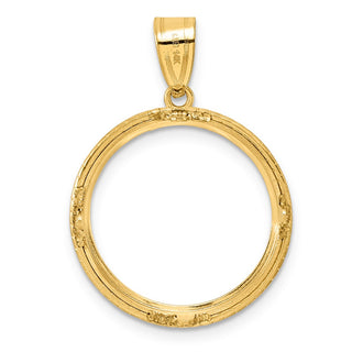 14k Yellow Gold Polished Squares with 18.0mm Prong Coin Bezel Pendant