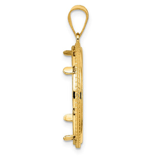 14k Yellow Gold Polished Squares with 22.0mm Prong Coin Bezel Pendant
