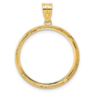 14k Yellow Gold Polished Squares with 22.0mm Prong Coin Bezel Pendant