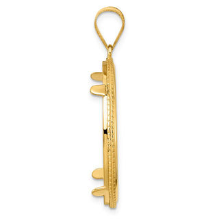 14k Yellow Gold Polished Squares with 27.0mm Prong Coin Bezel Pendant