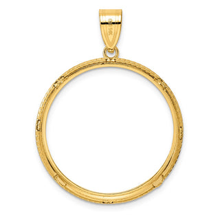 14k Yellow Gold Polished Squares with 27.0mm Prong Coin Bezel Pendant