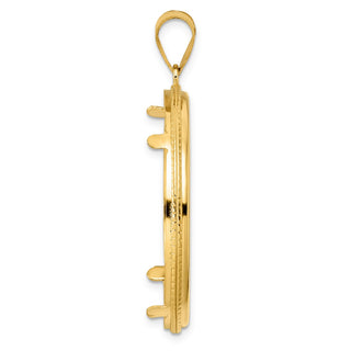 14k Yellow Gold Polished Squares with 32.7mm Prong Coin Bezel Pendant