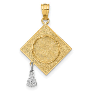 14k Yellow Gold Two-Tone 3-D Graduation Cap w/Moveable Tassel Pendant