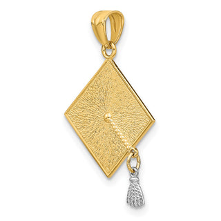14k Yellow Gold Two-Tone 3-D Graduation Cap w/Moveable Tassel Pendant