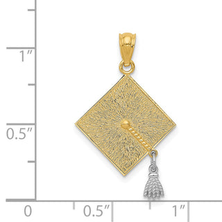 14k Yellow Gold Two-Tone 3-D Graduation Cap w/Moveable Tassel Pendant