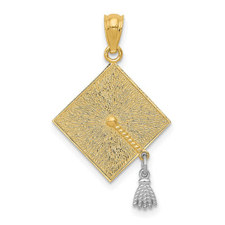 14k Yellow Gold Two-Tone 3-D Graduation Cap w/Moveable Tassel Pendant